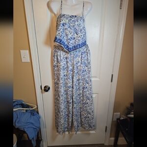 Midnight Sky Paisley Print 2-Piece Outfit Set top Med, pants Lg